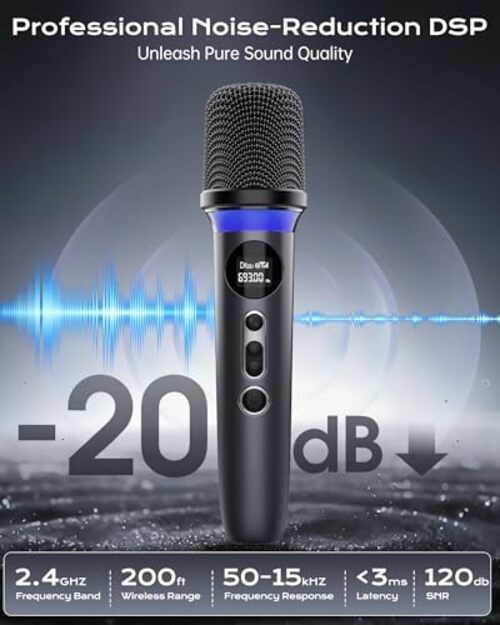 Wireless Microphone, One-Touch Mute & Dynamic RGB Lighting, Professional Black