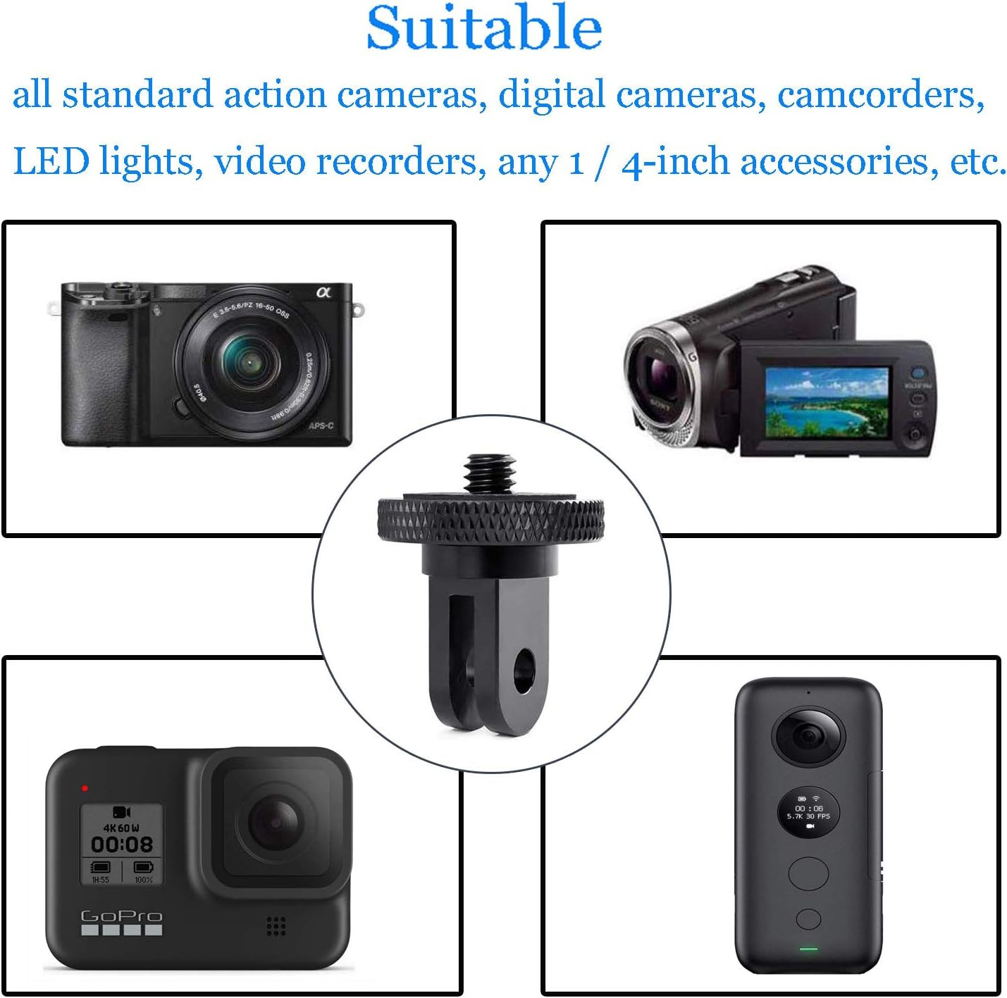 Camera Tripod Mount for Gopro Adapter, 2Pcs 1/4-20 Screw Conversion Adapter for