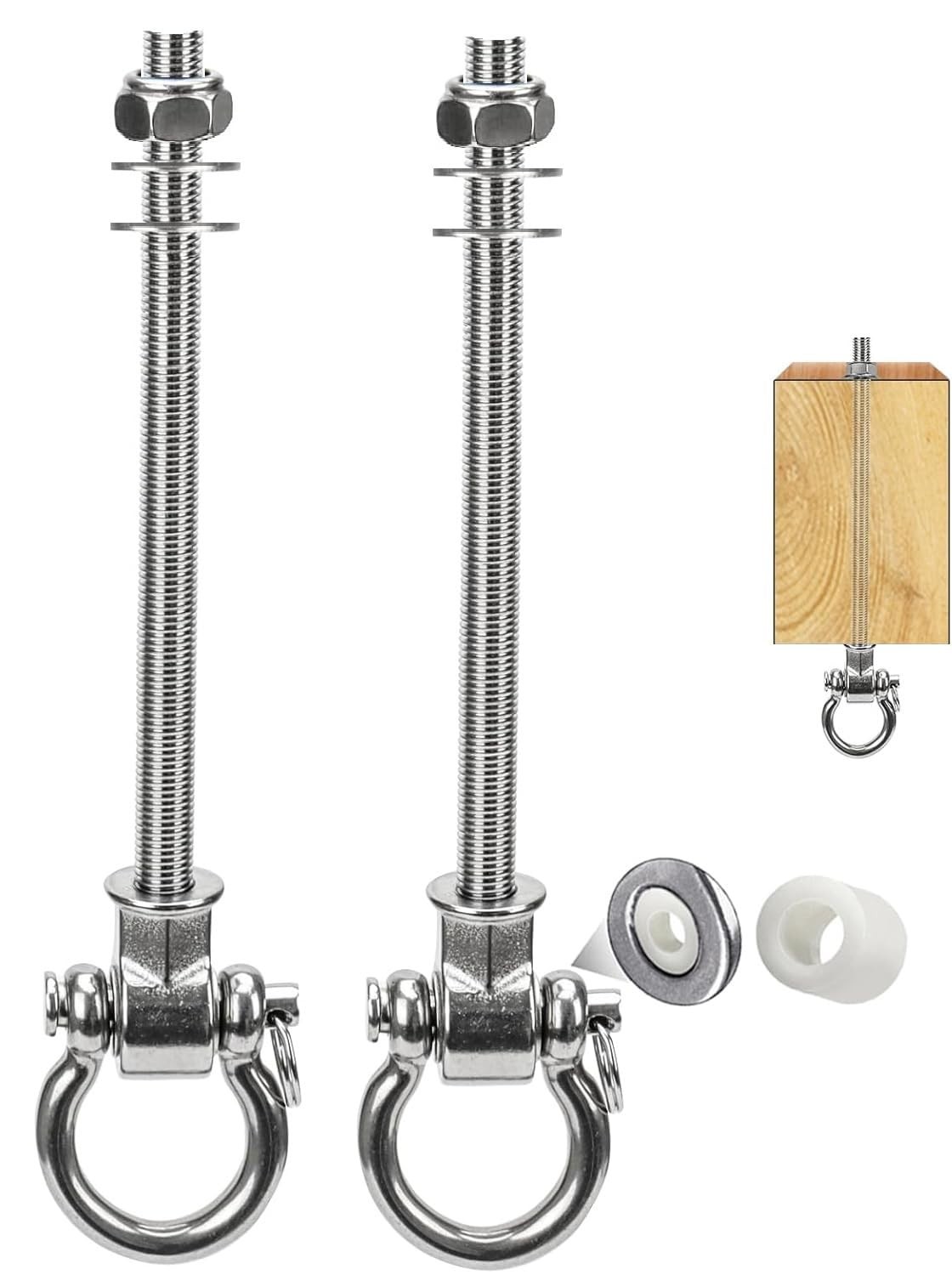 Stainless Steel 304 Swing Hangers with Bearings, Set of 2, Heavy Duty Screw B...