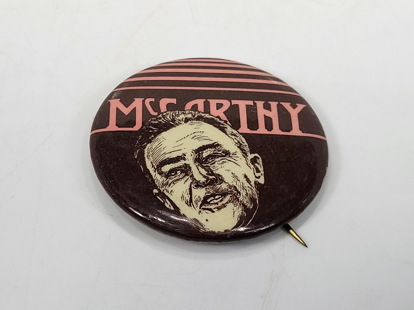 VINTAGE 1968 EUGENE MCCARTHY CAMPAIGN BUTTON -2" - BROWN AND PINK PORTRAIT