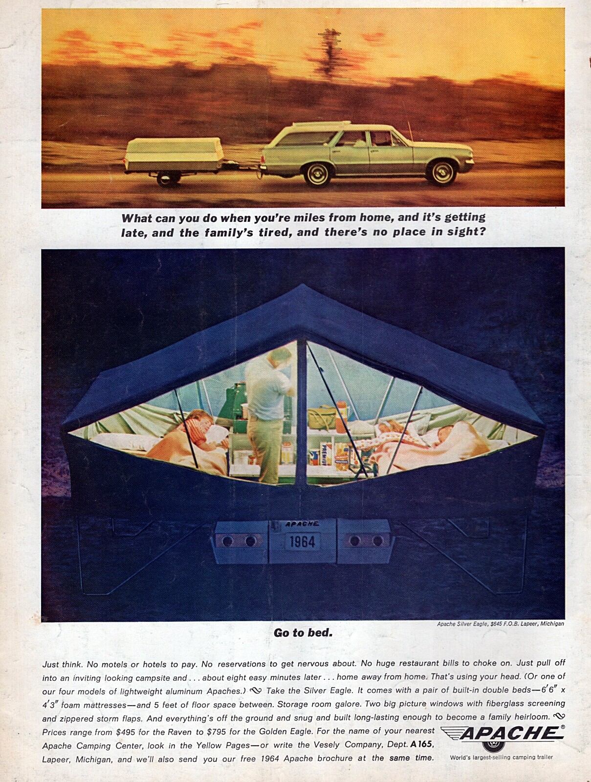1964 Apache Silver Eagle Camp Trailer Original Color Print Ad