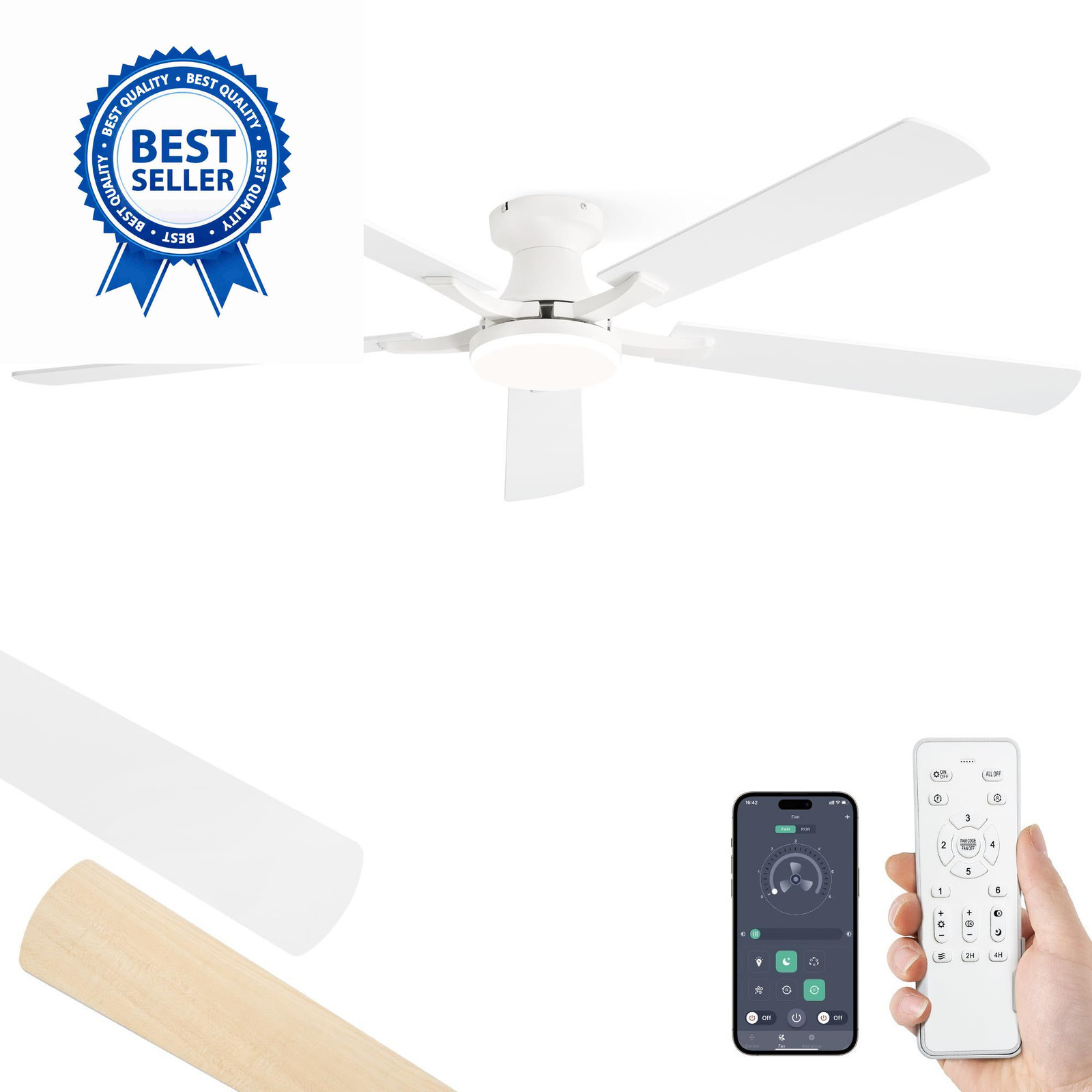 ZMISHIBO 60 Inch Ceiling Fan with Light, App&Remote Control, 60 Inch, White