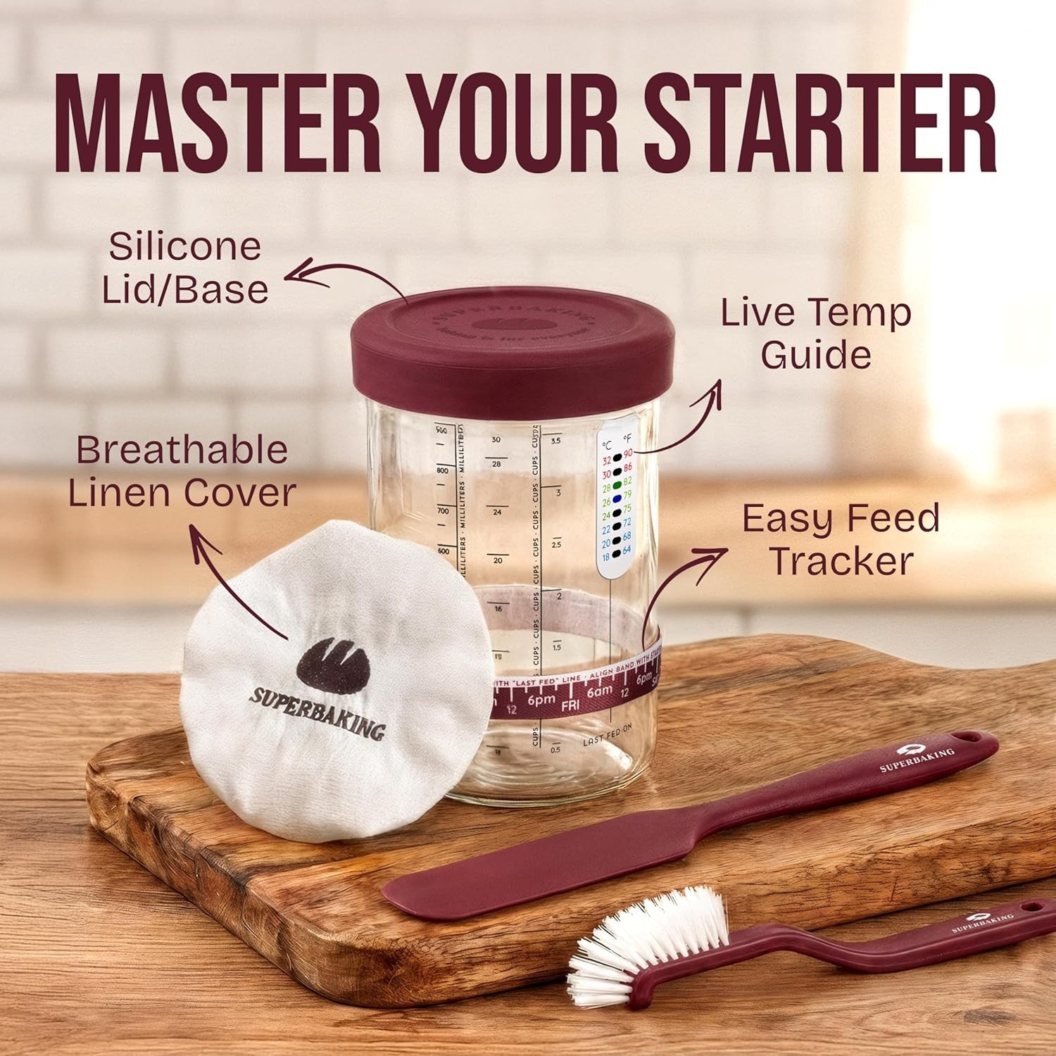 Artisan Bread Baking Set: Rattan Basket & Sourdough Jar