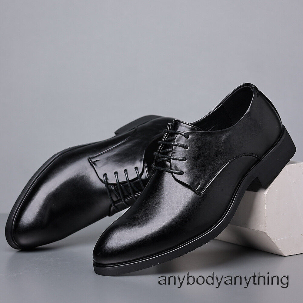 Mens Faux Leather Hidden High Heels Pointed Toe Lace Up Oxfords Casual Shoes Sz