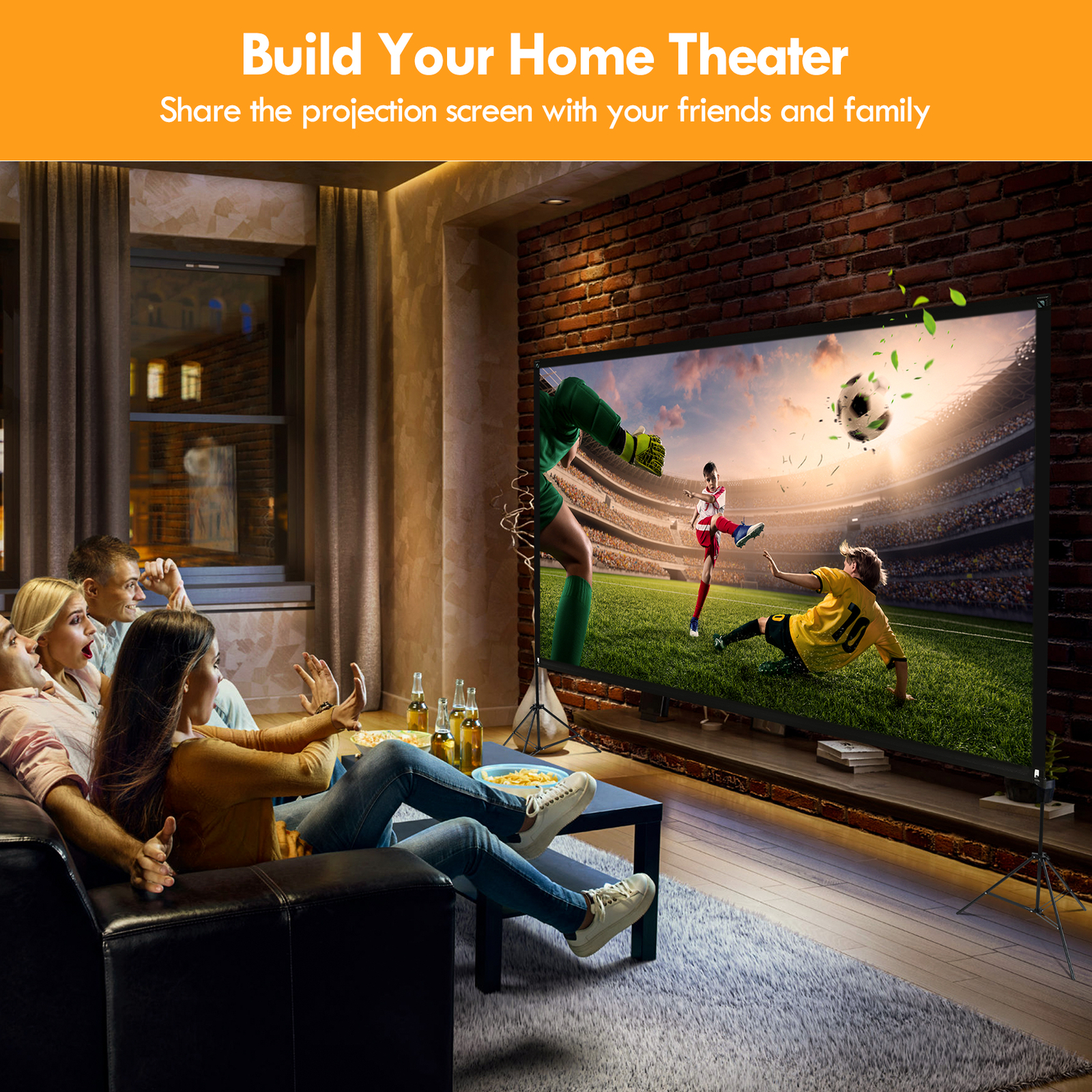 Outdoor Projector Screen with Stand 120 inch Foldable Projector Screen