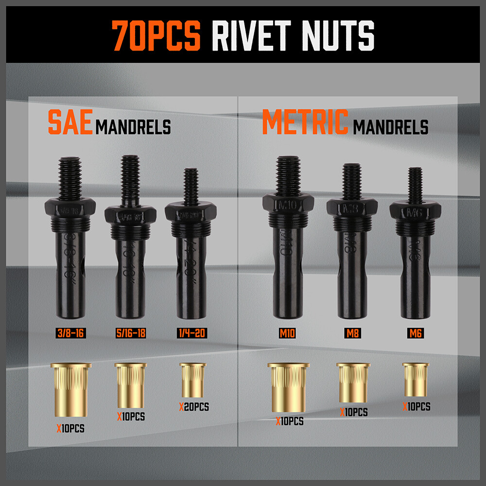 Rivet Nut Gun Kit Rivnut Setting Tools Nut Setter Tool Hand Blind Riveter 14"