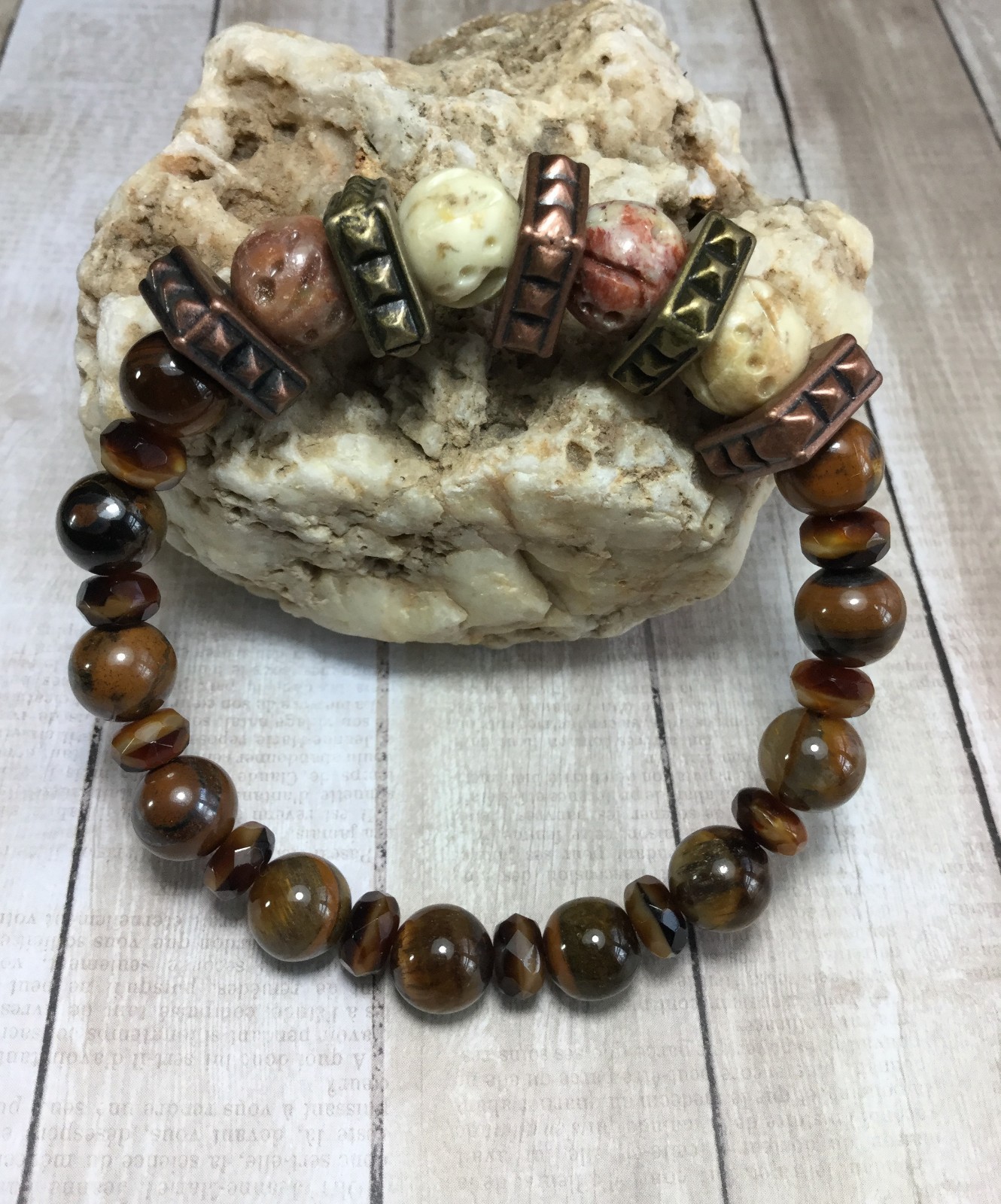 Handmade Spiritual/Healing Gemstone Tigers Eye Bracelet W/Soapstone USA