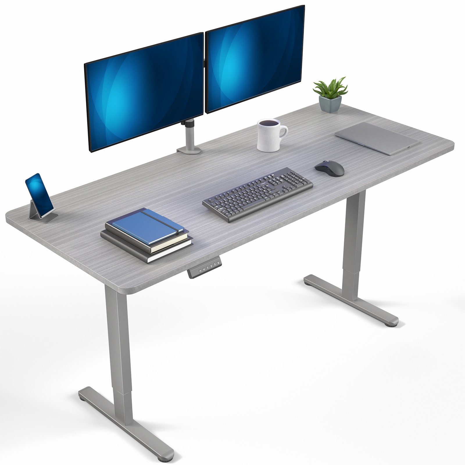 VIVO Dual Motor 71” x 30” Standing Desk, 1-Piece Dark Gray Top, Gray Frame