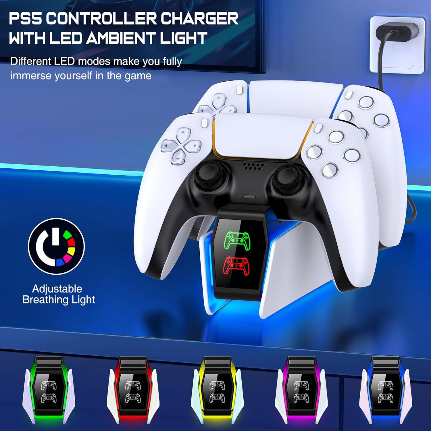 PS5 Controller Charger Station for Playstation 5 Controllers with LED Light Dual