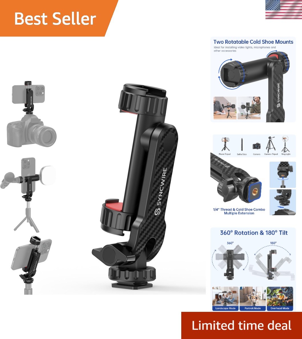 Lightweight Adjustable Phone Clamp with 180° Tilt & 1/4" Screw Compatibility