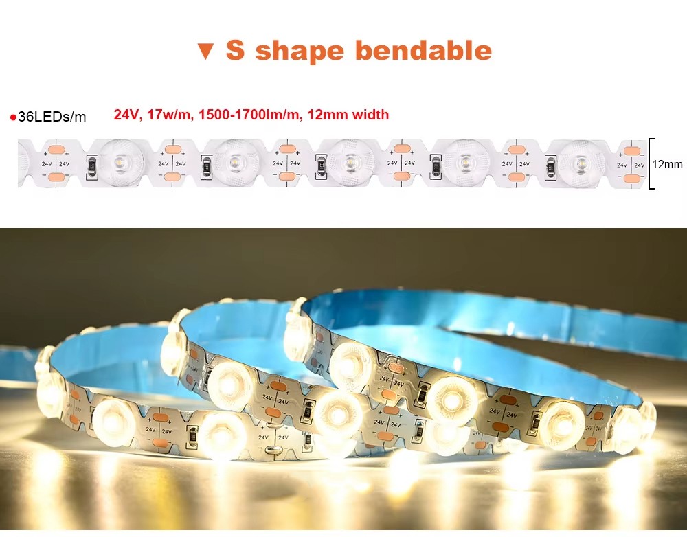 DC24V 36LEDs/m S Shape Bendable Flexible Diffuse Reflection Room LED Light Strip