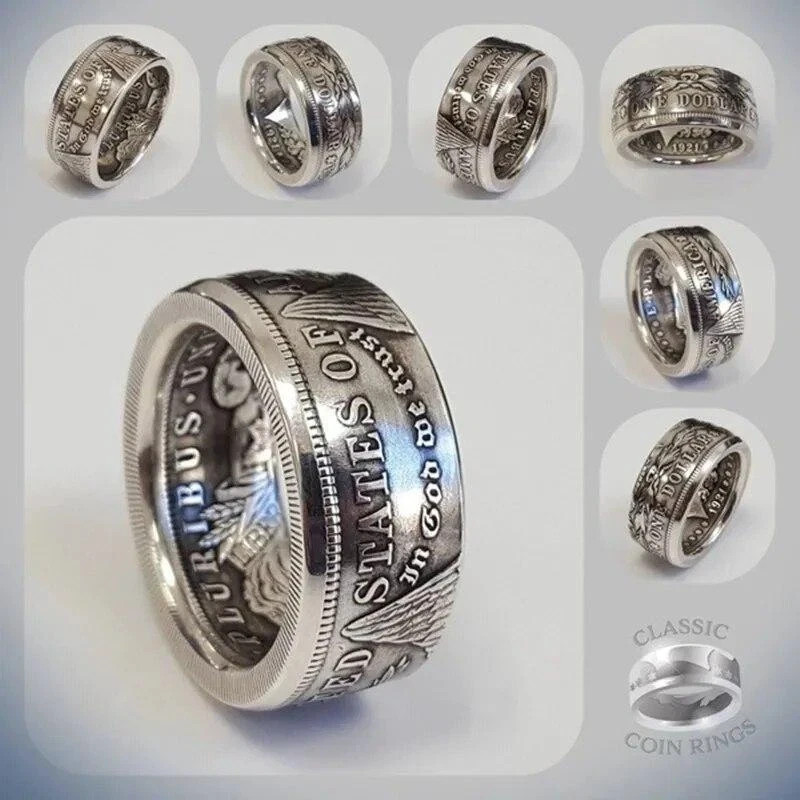 Silver Dollar Coin Ring Size 12  Handmade Crafted Rare Silver Morgan UNSEX Rings