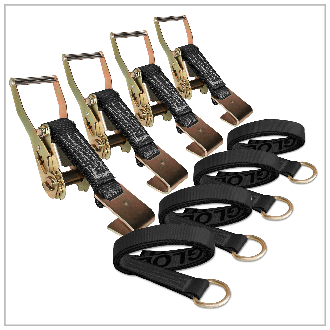 8 pcs 2" x 12 FT Lasso Tie Down Strap w/ Flat Rail Hook Ratchets Flatbed Trailer