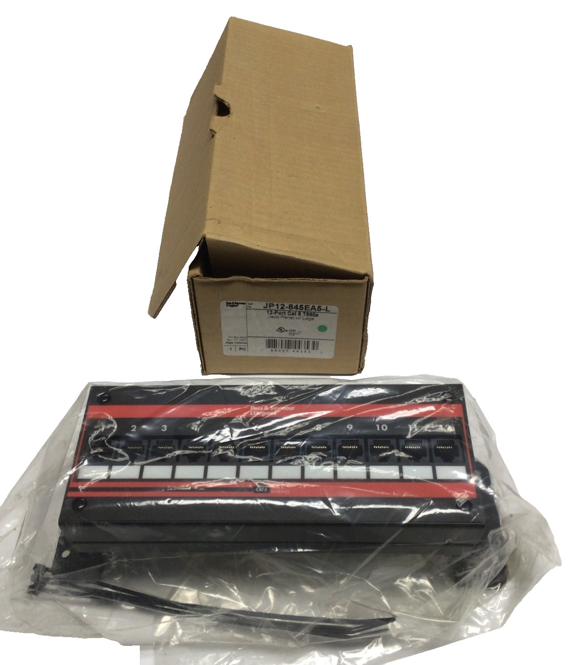 Pass Seymour JP12-845EA5-L Universal Jack Panel w/Legs Cat 5 12-Port Wall Mount