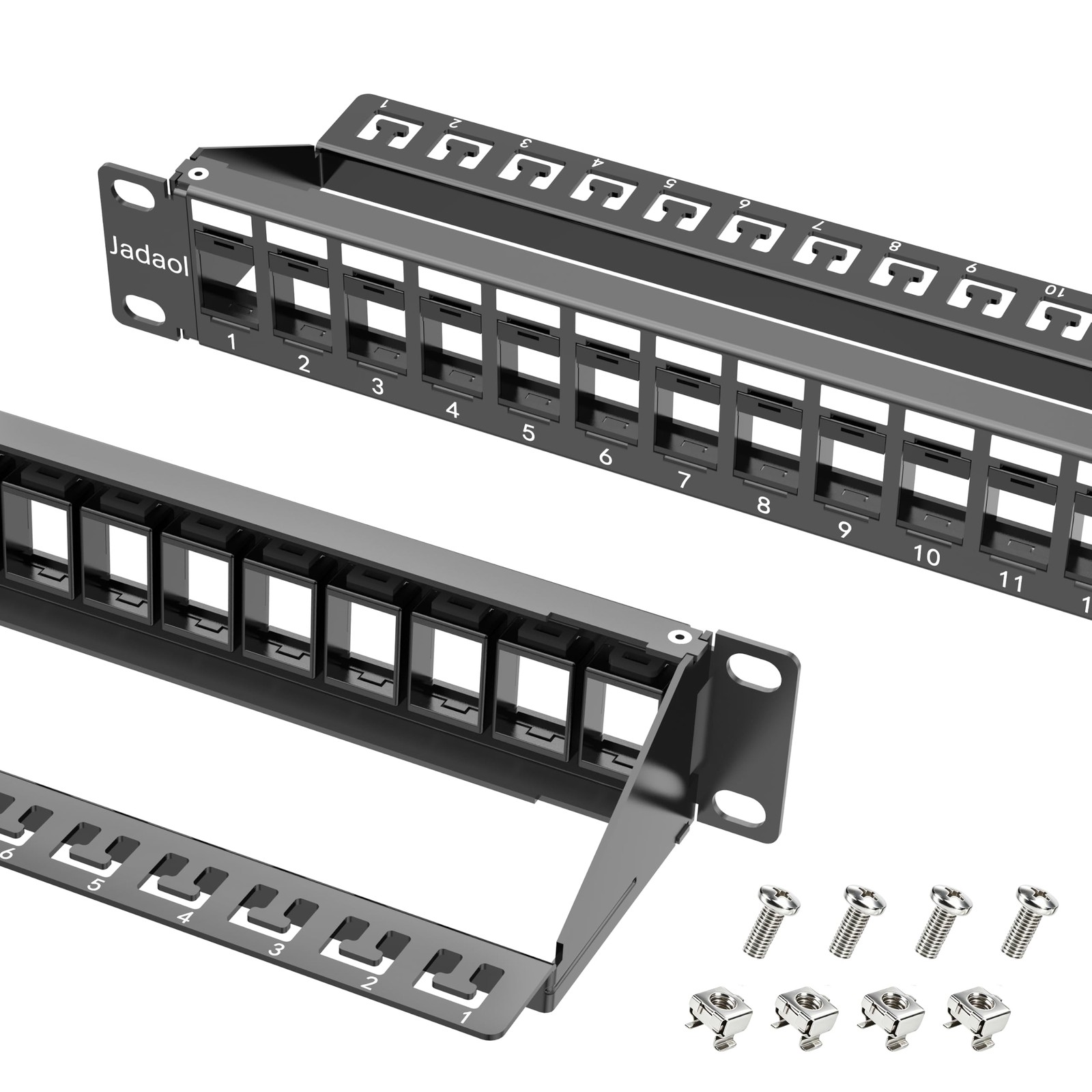 1U 24 Port 10Gbps Blank Patch Panel with Cable Management & Back Bar