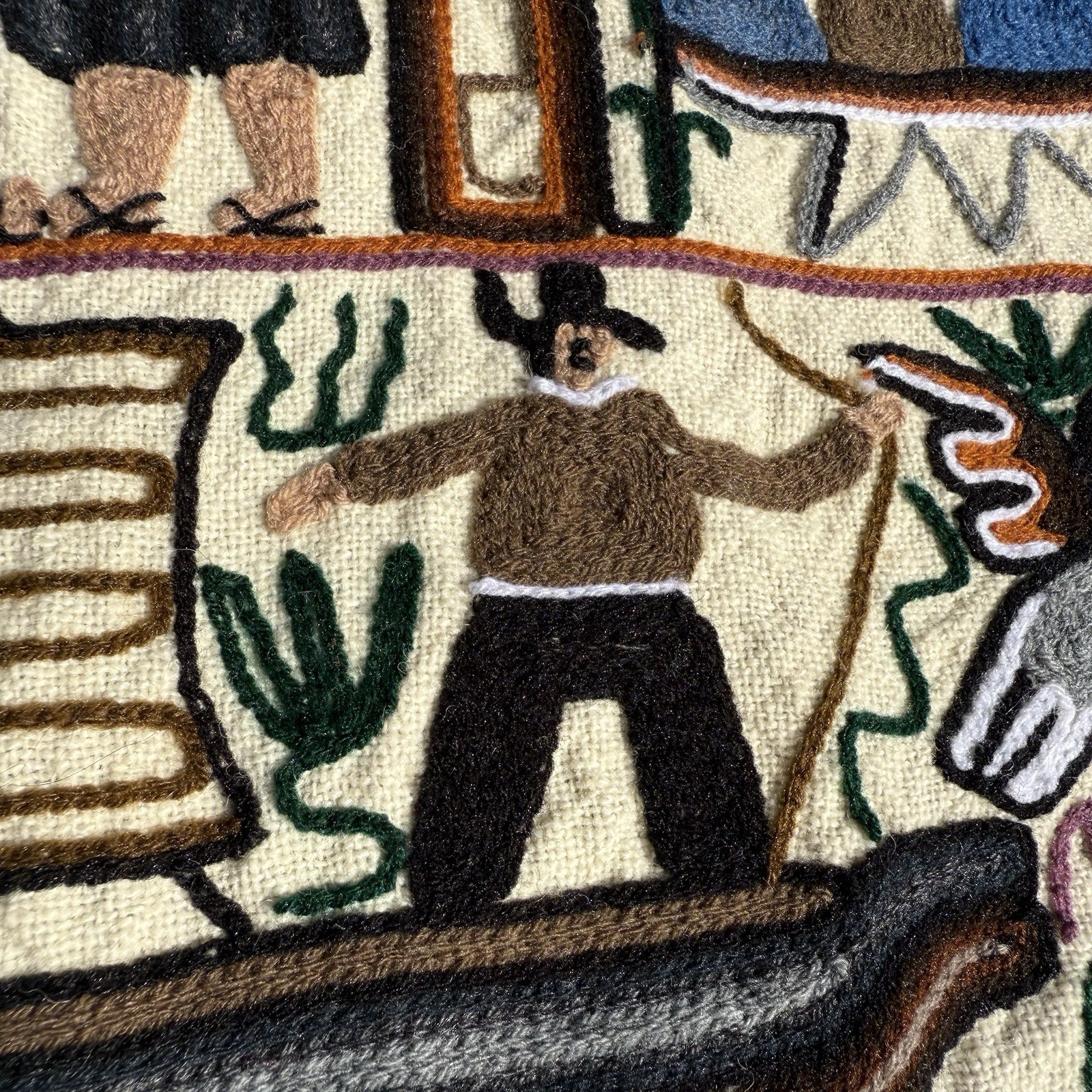 Vintage Folk Art Embroidery Peru "Matrimonio" 42”x23” Wall Hanging Wedding Gift