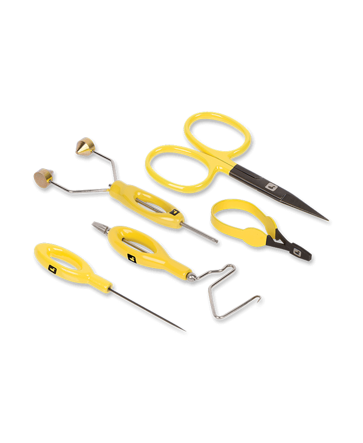 LOON OUTDOORS CORE FLY TYING TOOL KIT IN YELLOW - FLY TYING KIT & CASE