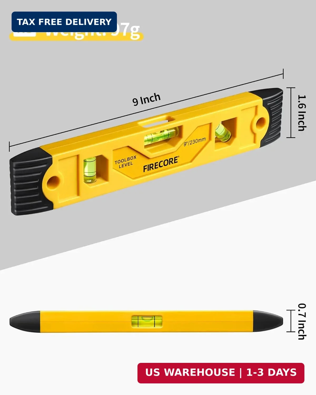 Torpedo Level Magnetic, 9 Inch Shockproof Small Leveler Tool with 3 Bub