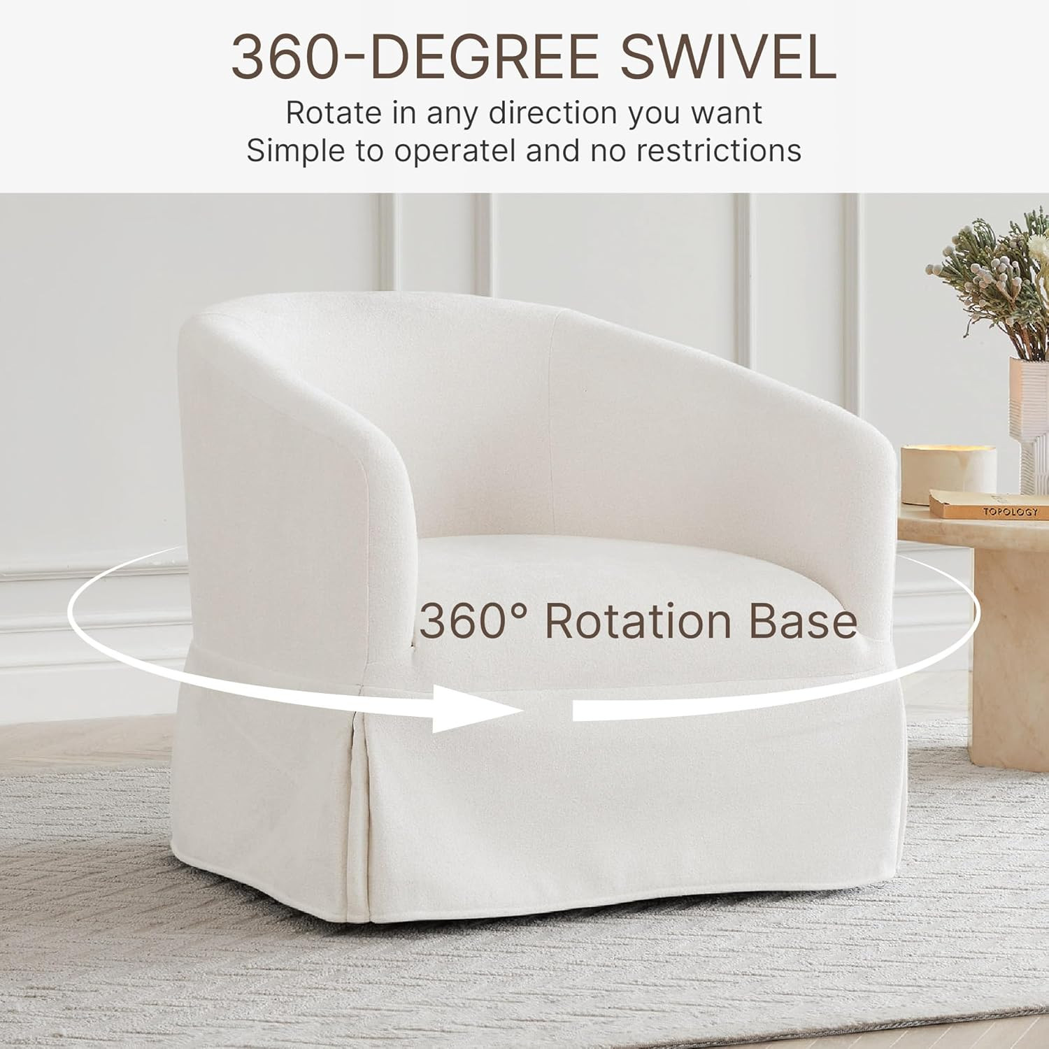 Set of 2 Cream White Swivel Accent Chairs for Living Room and Office