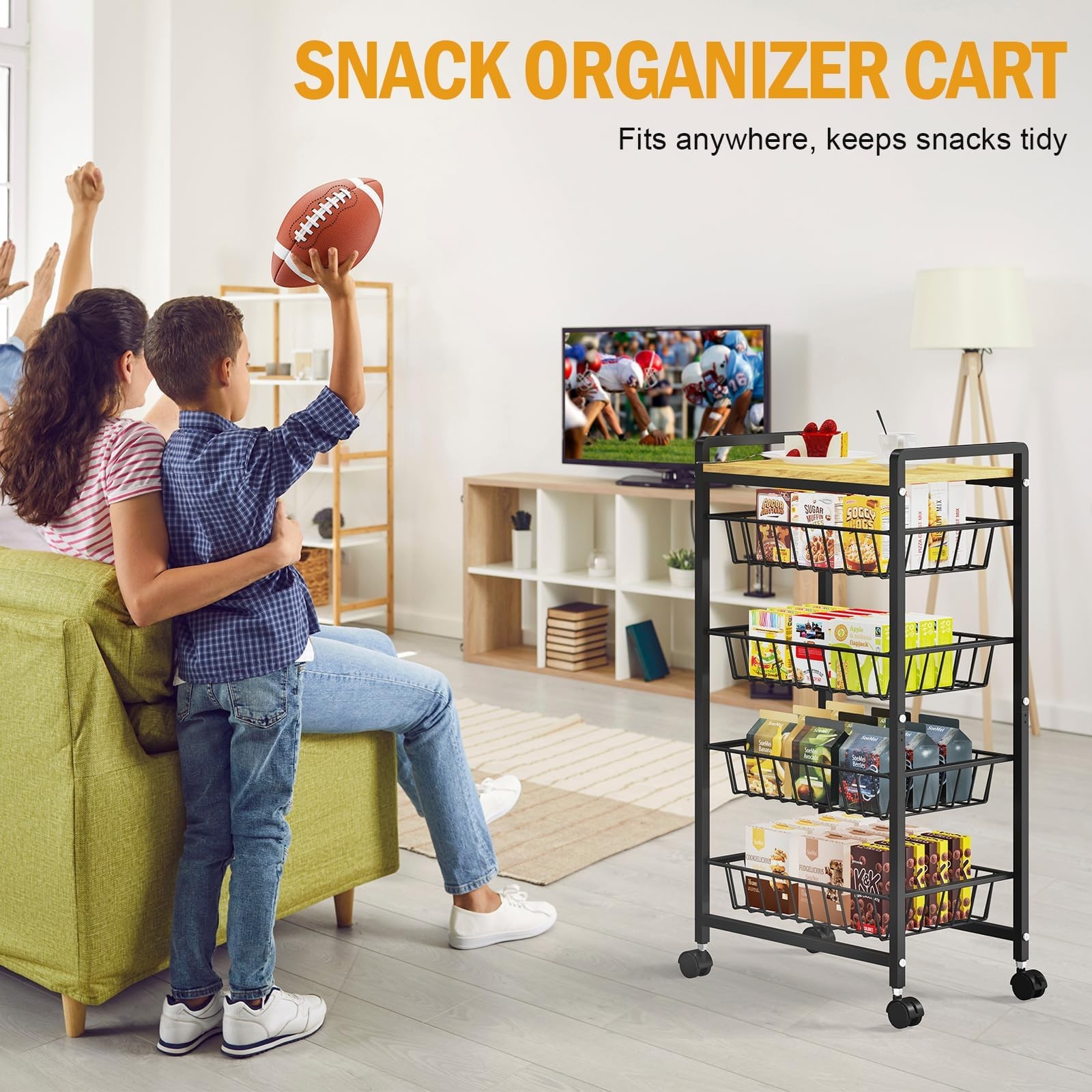 5-Tier Kitchen Cart with Tabletop, Rolling Snack Cart with Lockable Wheels, F...