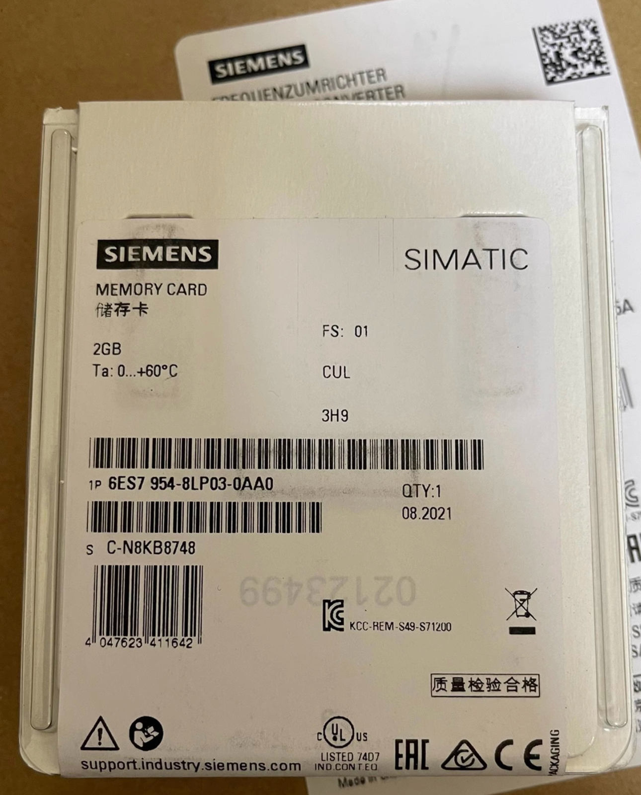SIEMENS S7-300/C7/ET 200 Micro Memory Card 6ES7954-8LP03-0AA0