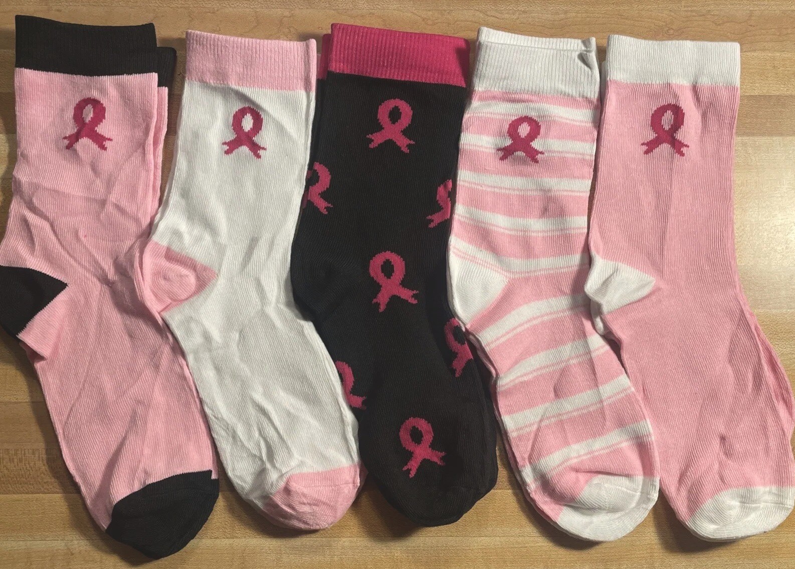 5 Pairs Womens Pink Ribbon Breast Cancer Awareness Socks Shoe Size 6-10 New
