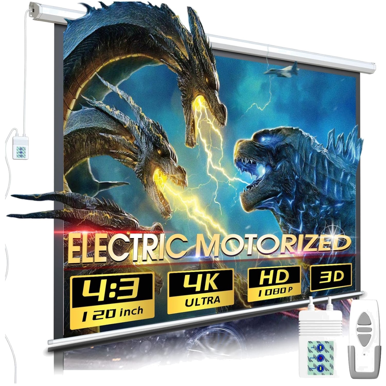 120" Motorized Projector Screen w/ Remote Control