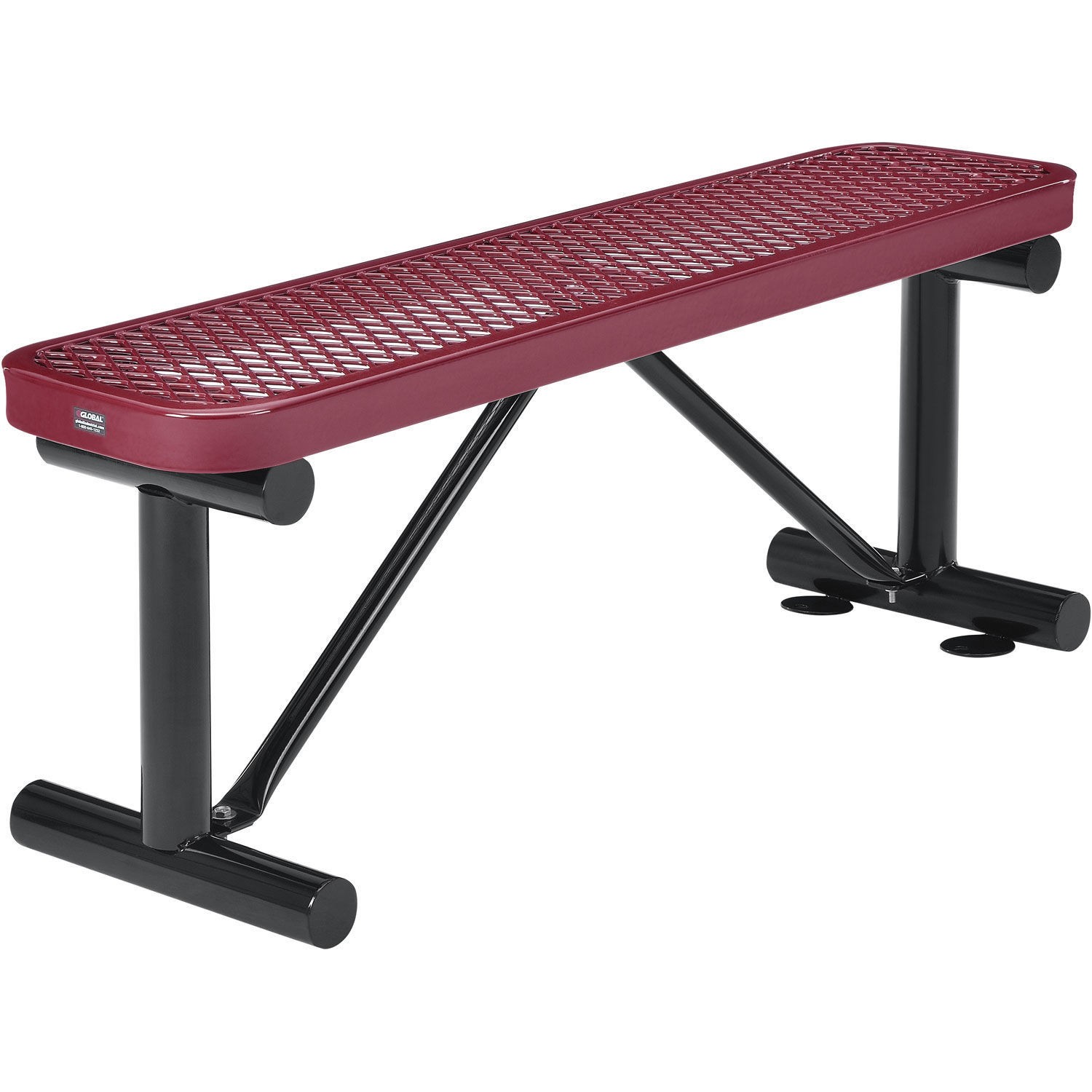 48"L Outdoor Steel Flat Bench Expanded Metal Red