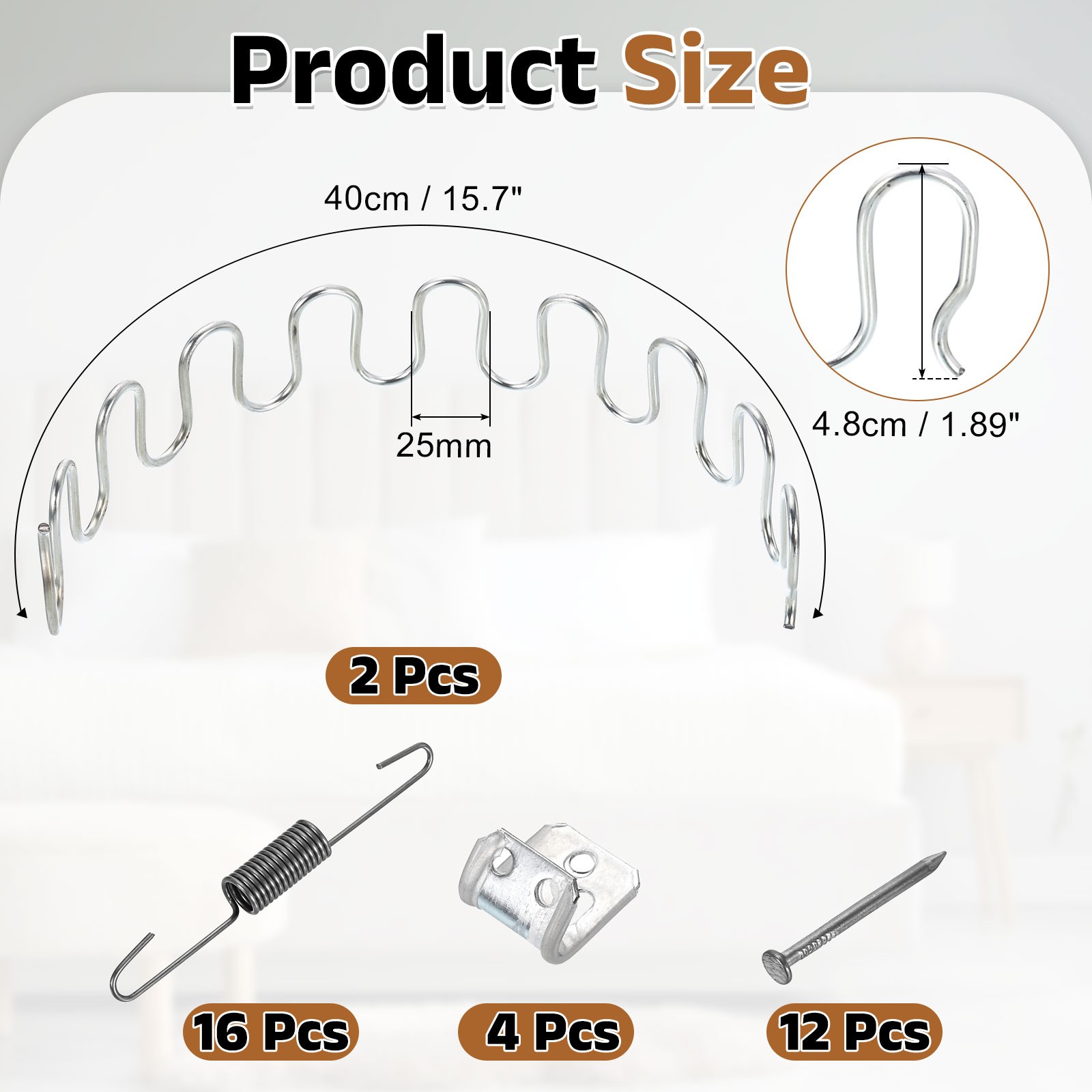 2Pcs 15.7" Upholstery Spring Replacement Kit, Sagging Cushions Repair Kit Silver