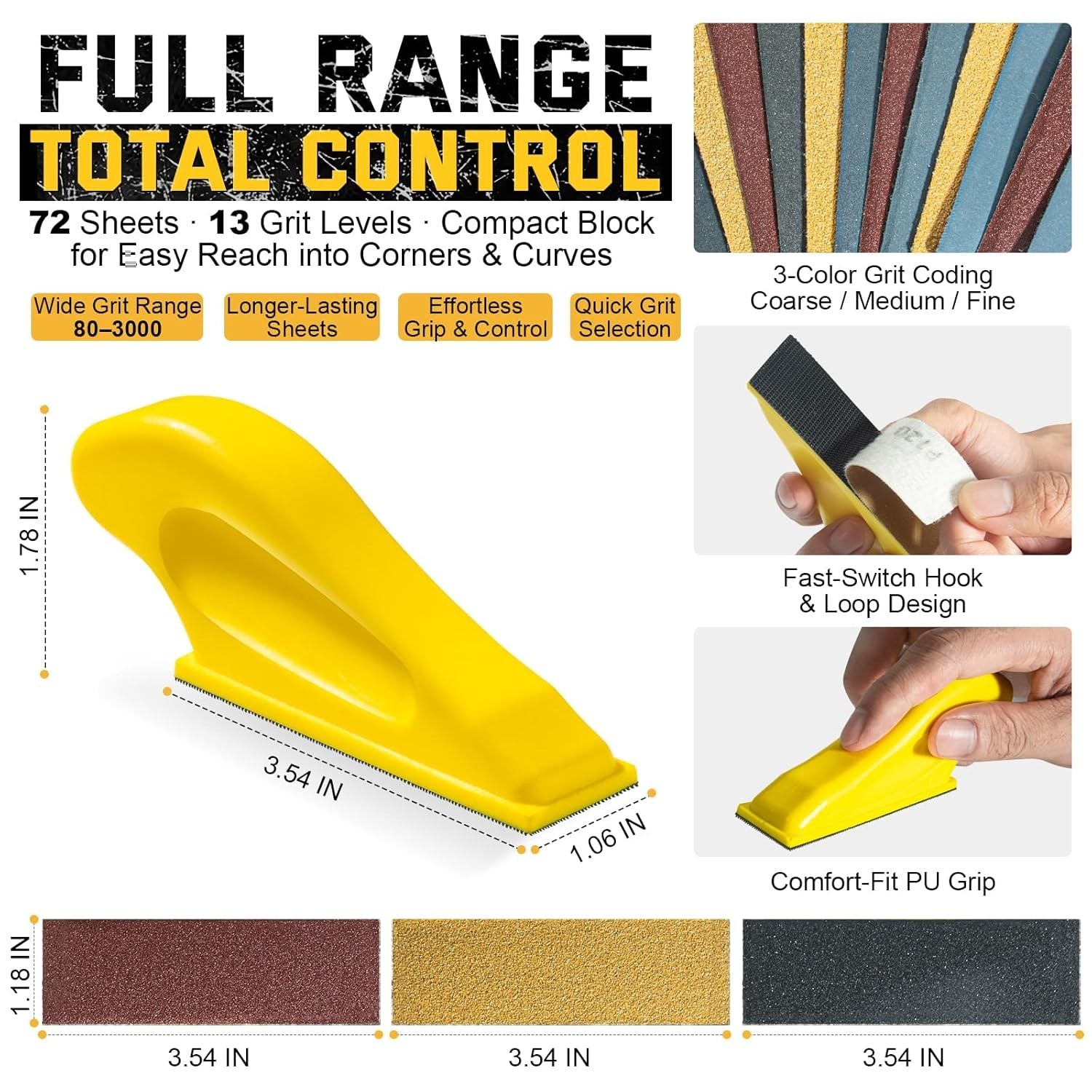 72PCS Premium Micro Sander, Detail & Mini Sander Block – Precision Small Hand Sa