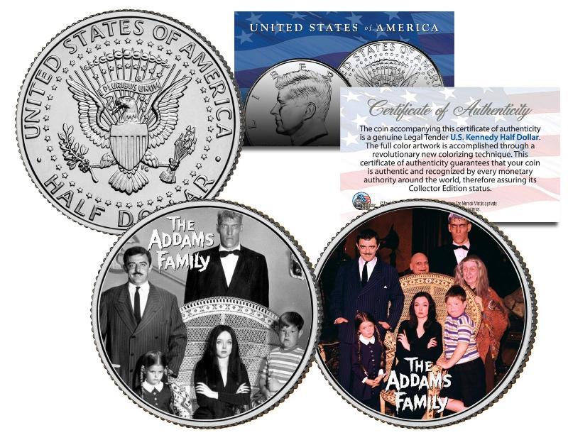 THE ADDAMS FAMILY * TV SHOW * Colorized JFK Half Dollar 2-Coin Set Fester Lurch