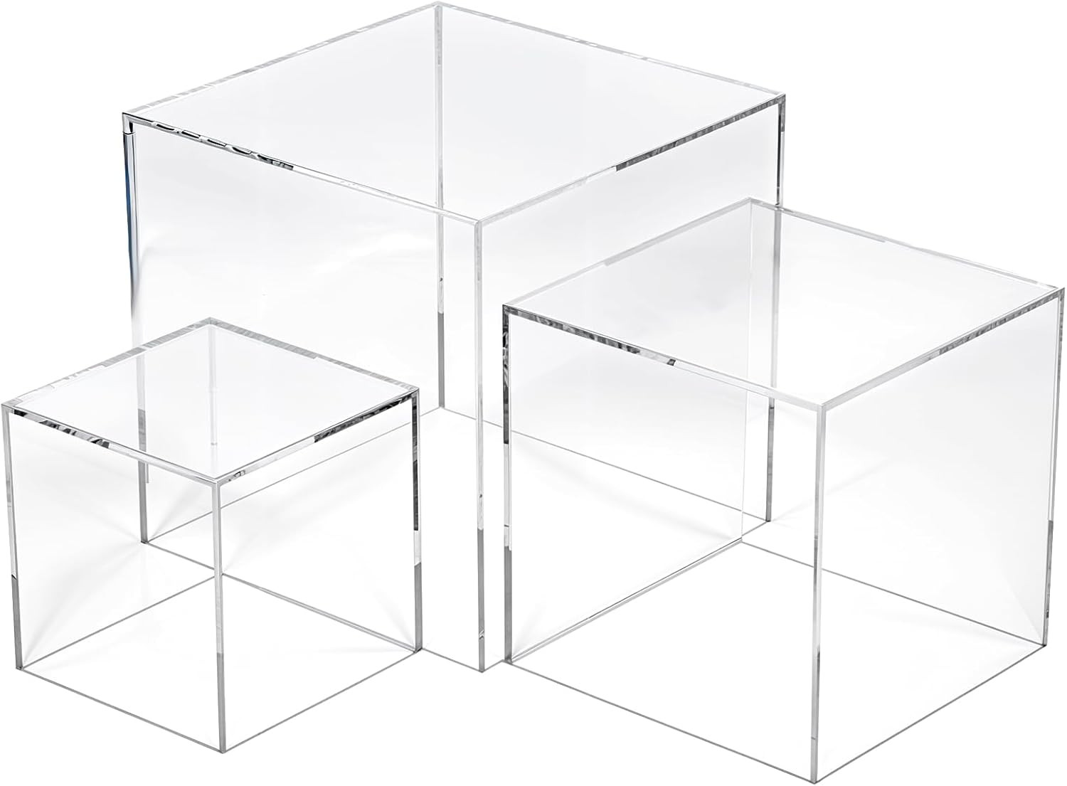 3 Pcs Acrylic Boxes for Display, 3" 4" 5" Small Square Clear Acrylic Cube With