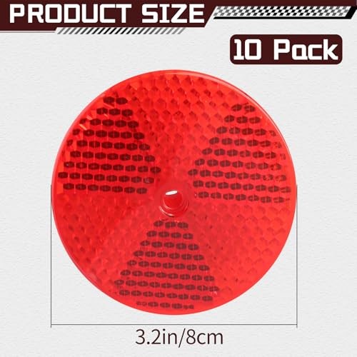 10 Pack Front Round Reflector Reflector Trailers Center Mounting Hole, Red