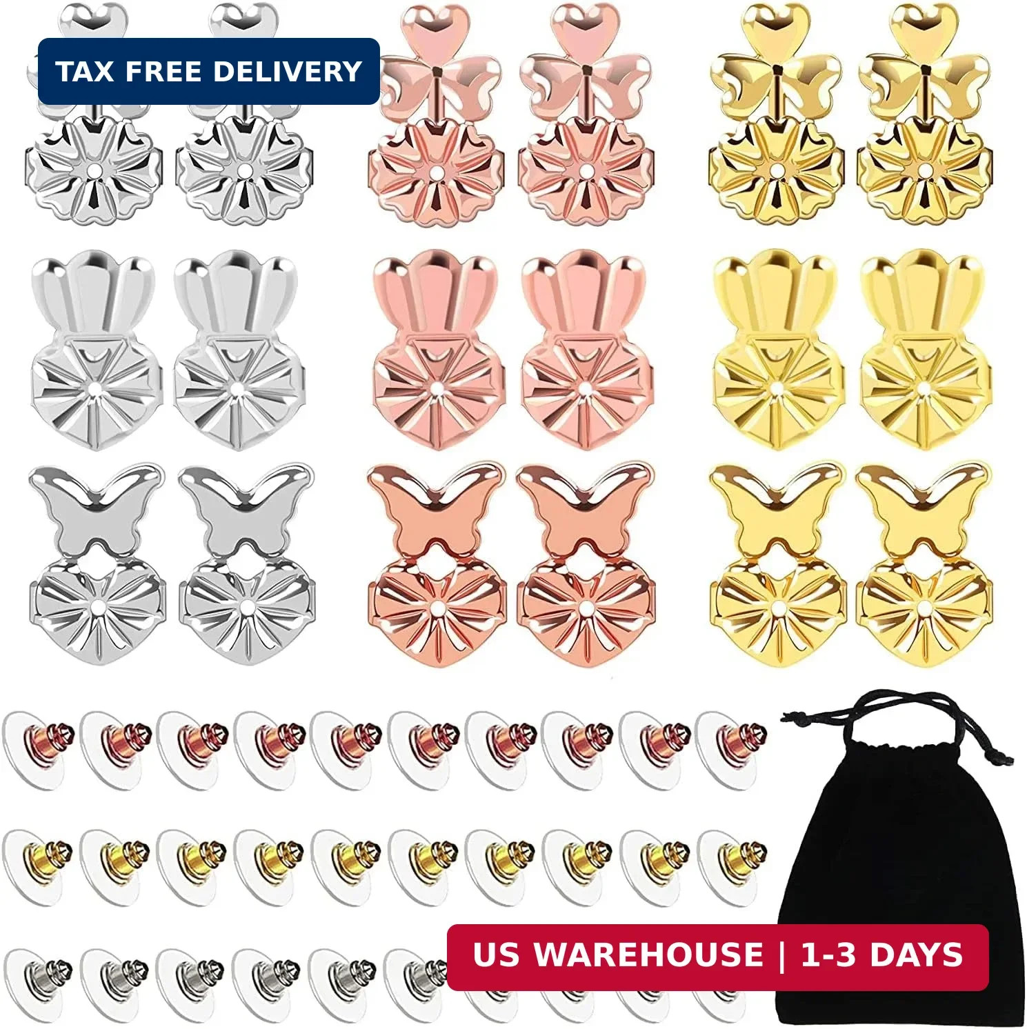 SANNIX 9 Pairs Earring Lifters, Earring Backs Lifter for Droopy Ears, Adjustable