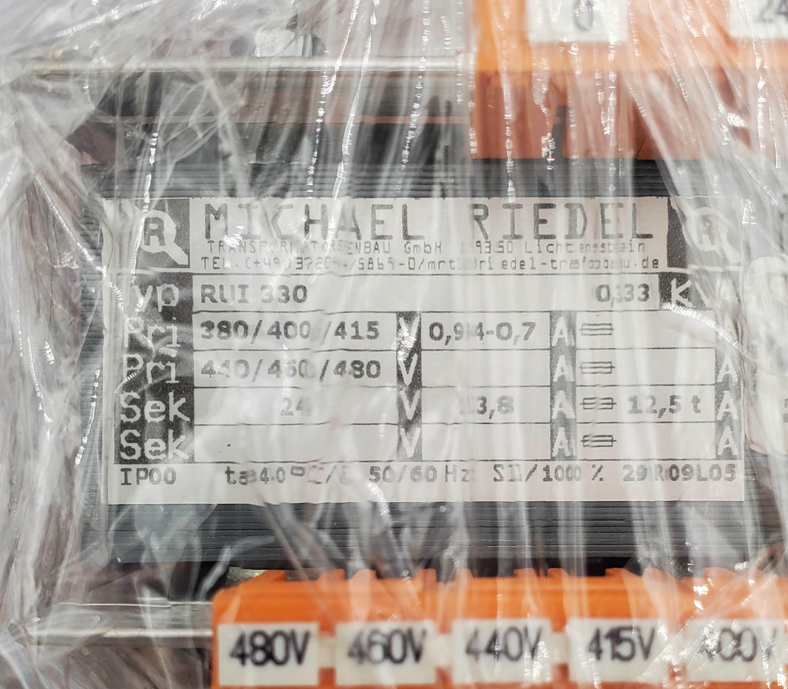 Micheal Riedel RUI330 Single Phase Transformer 480V