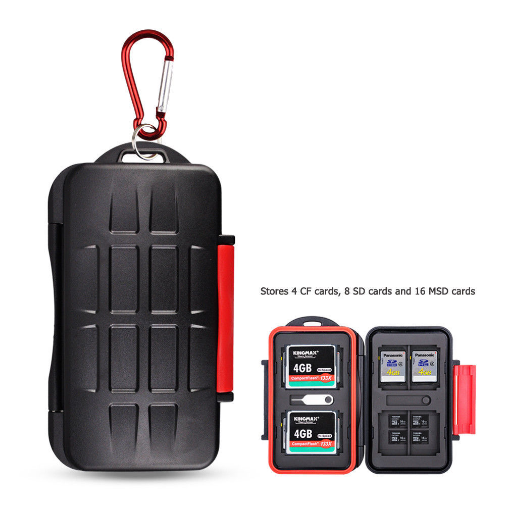 Water-Resistant Memory Card Case Holder Storage fr 4 CF +8 SD +16 Micro SD Cards