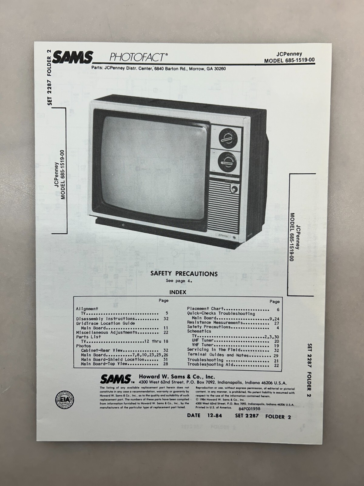 JCPenney 685-1519-00 Service Manual Sams Photofact Free Shipping
