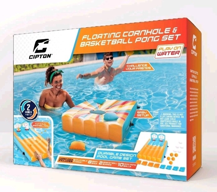 Cipton Inflatable Floating Cornhole Set Toss f/Pools 2 Targets, 8 Water Bags