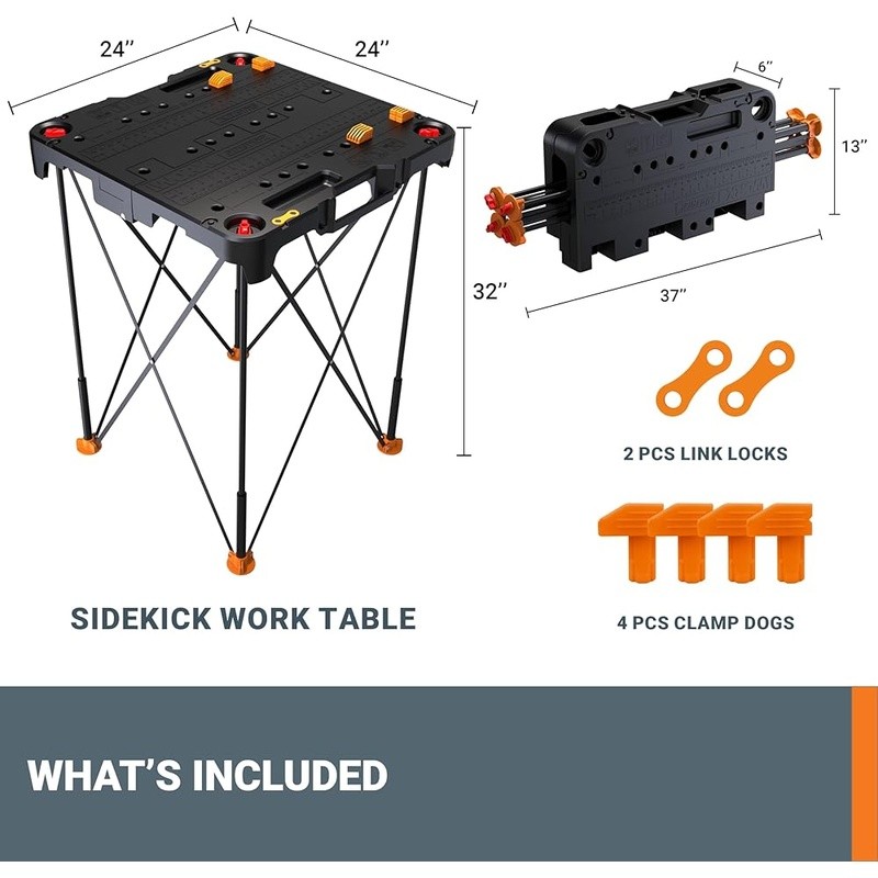 Lightweight Portable Workbench 300lbs Folding Table W/ Clamps & Link Locks Black