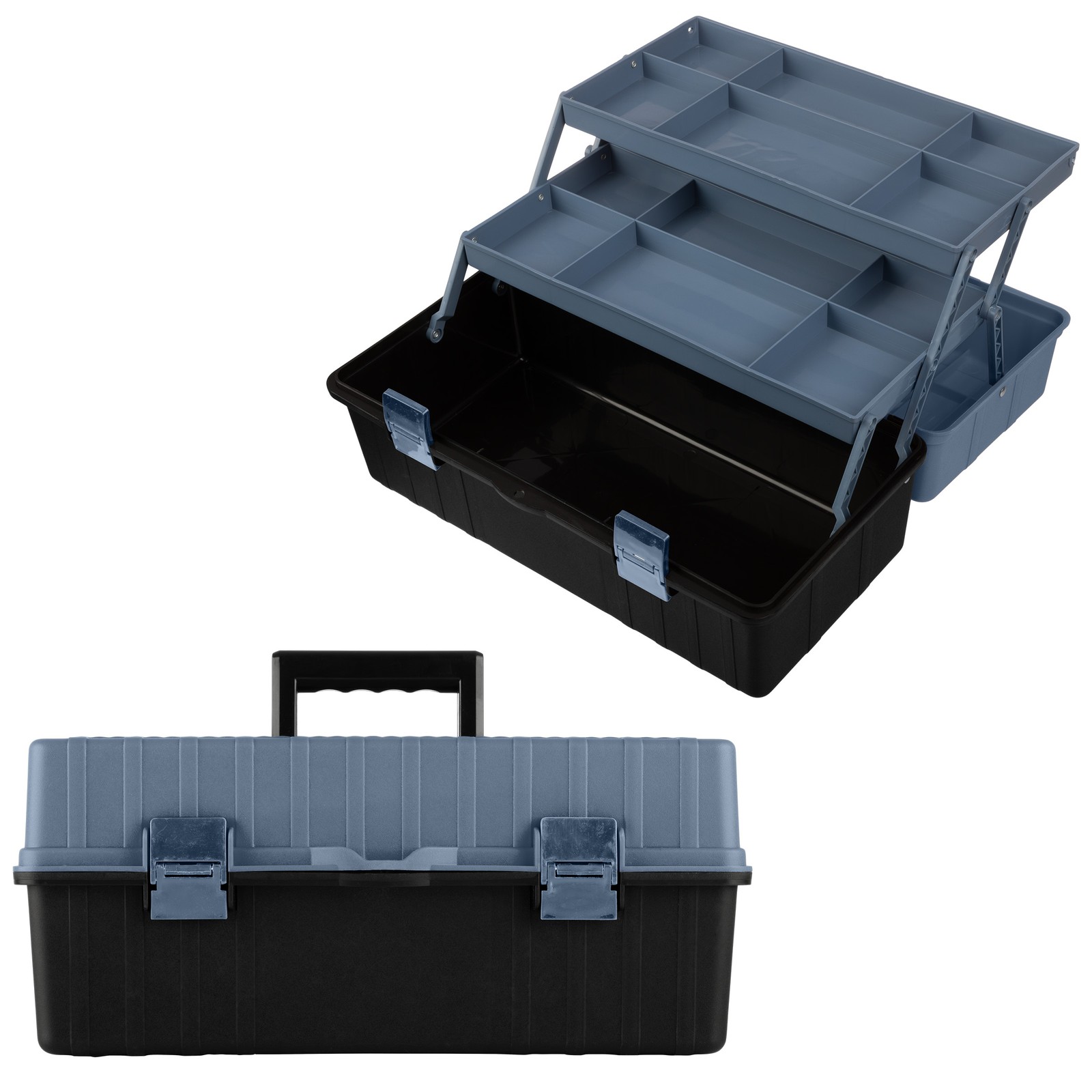 Plastic Tool Box Organizer 3-Tier Portable Toolbox or Tackle Box 15.94", Gray