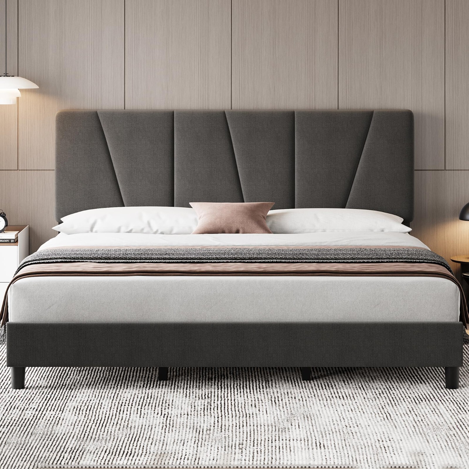 Twin Full Queen King Size Bed Frame Adjustable Upholstered Headboard Platform