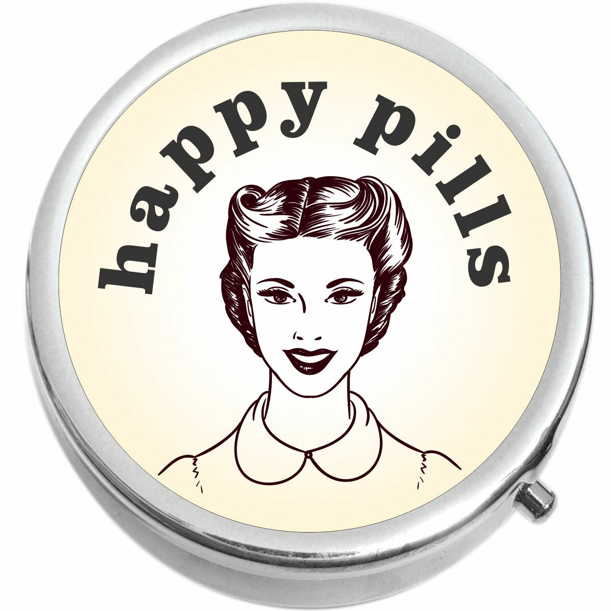 Happy Pills  Medicine Vitamin Compact Pill Box