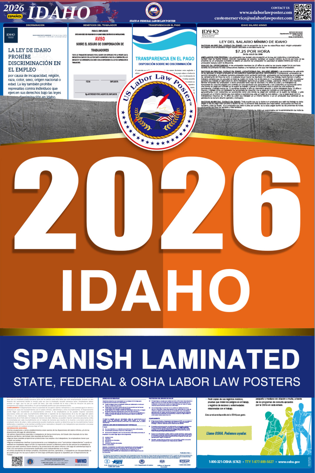 2026 Idaho ID LABOR LAW POSTER (Federal & State) Spanish Laminated