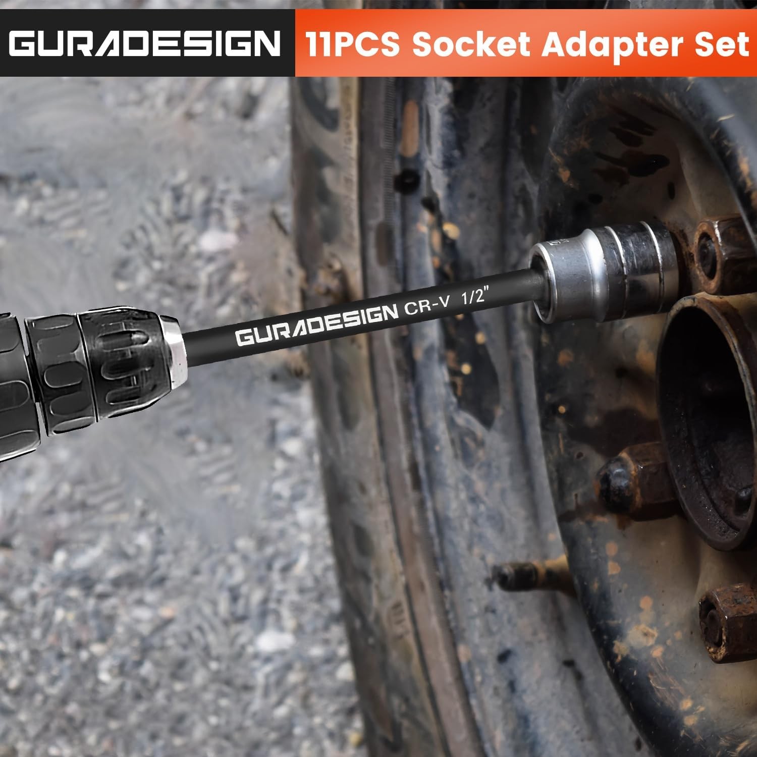 11-Piece Impact Socket Adapter Set - 3/6 Inch Hex Shank, One Size, Black
