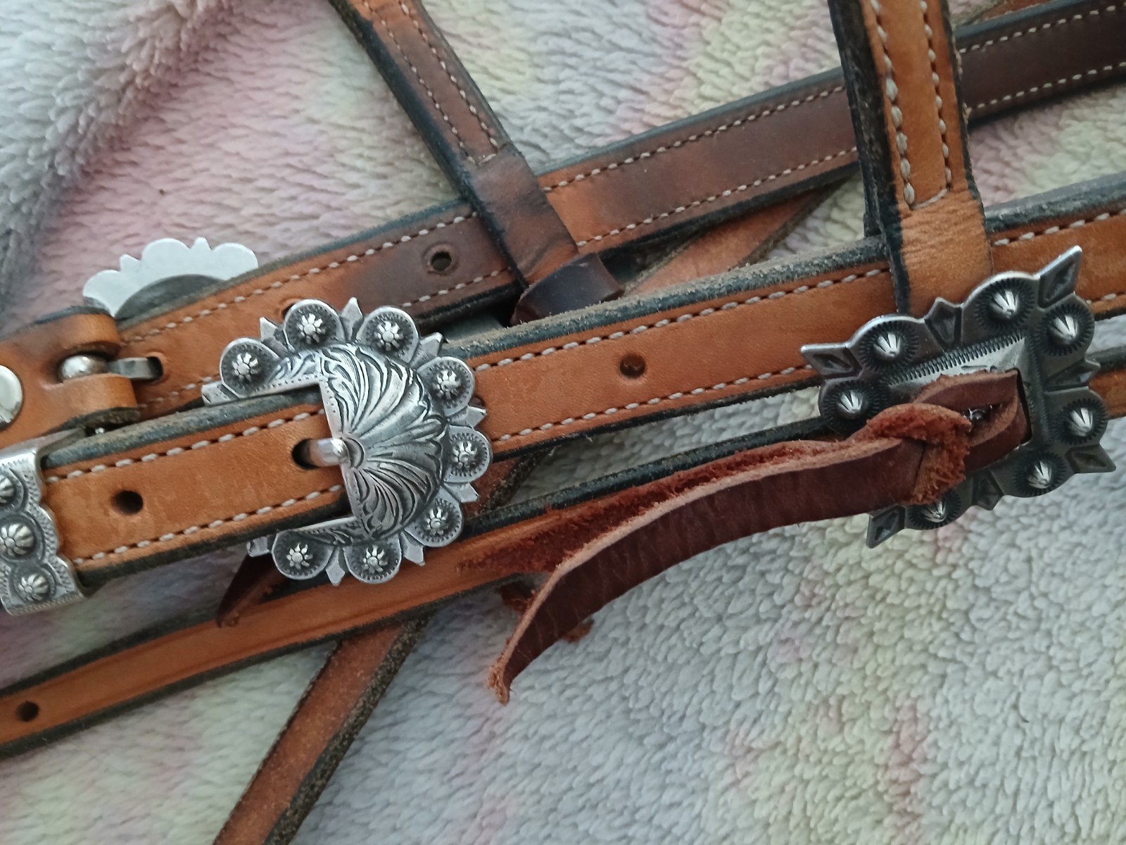 Custom browband bridle with Tom Balding D ring snaffle & loop rein, maker marked