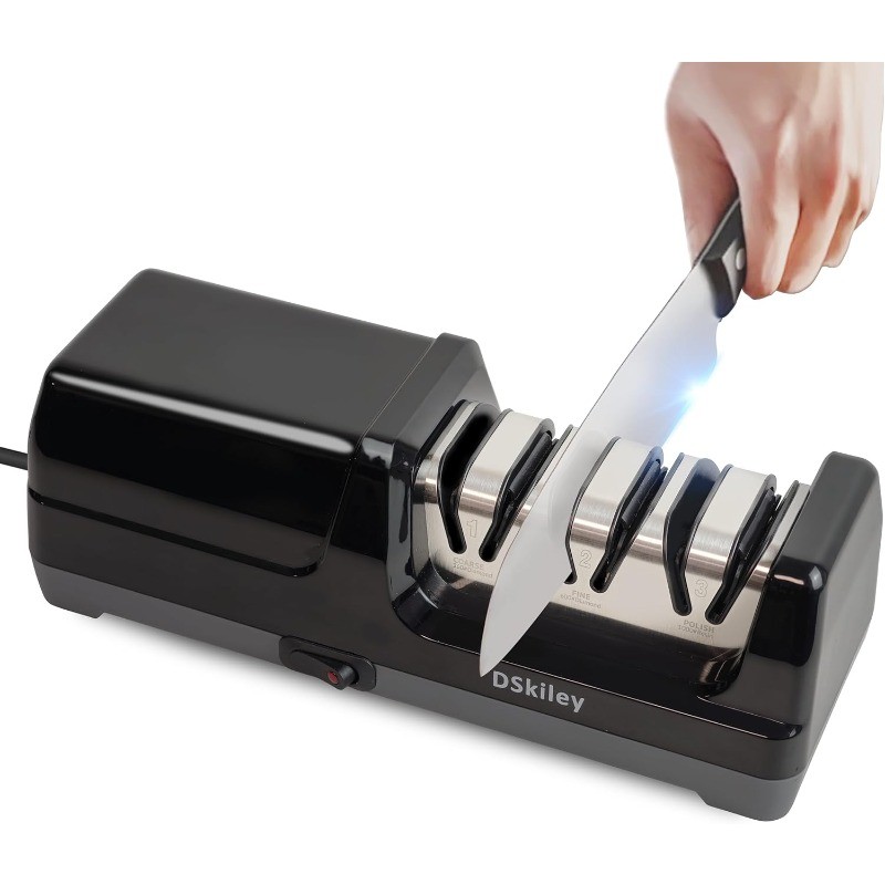 Electric Knife Sharpener for Kitchen – Professional 3-Stage 100% Diamond System