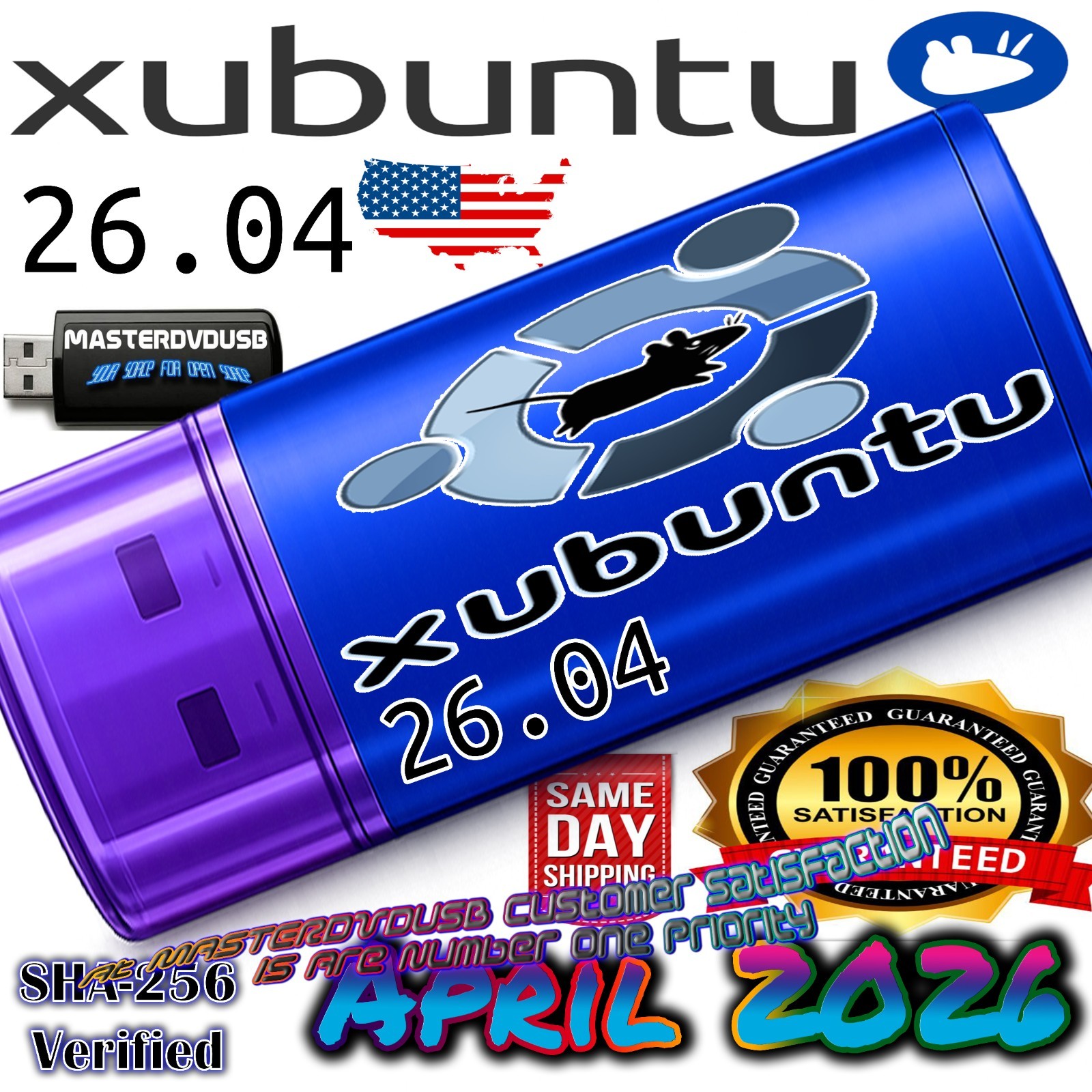Xubuntu 26.04 LTS Bootable Live/Installer USB 8GB | AMD64  INTEL MAC | SAME DAY