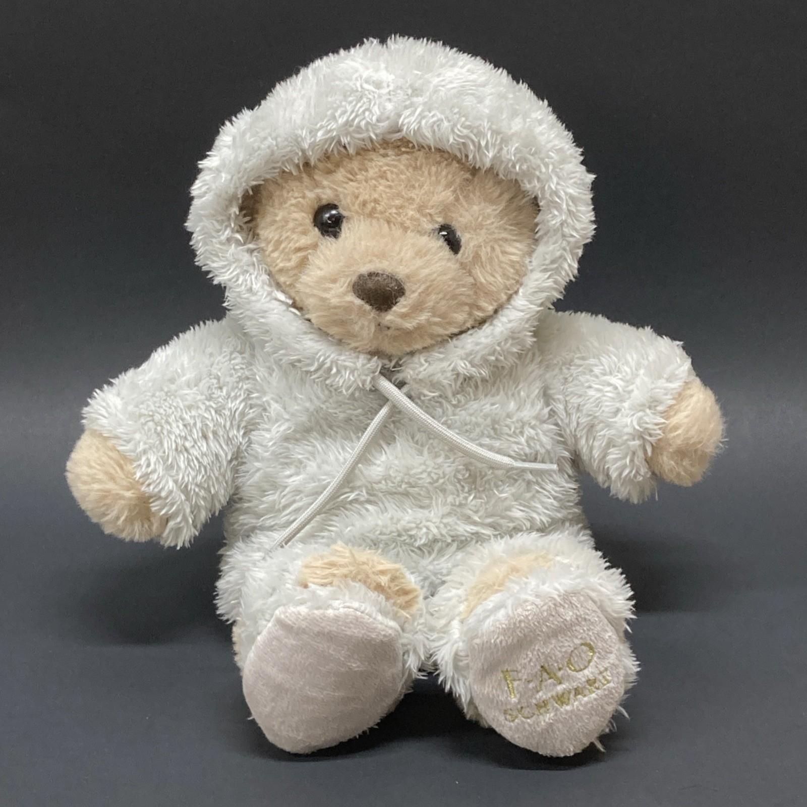 FAO Schwarz Brown Teddy Bear Plush Stuffed Animal Gray Fuzzy Hoodie Sandals 12”