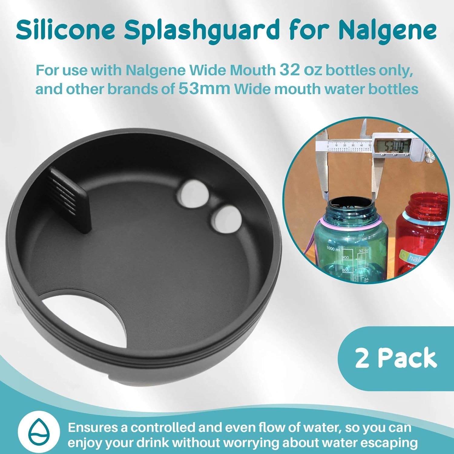2-Pack Silicone Splashguard for Nalgene, Obsidian Black 2 Pack