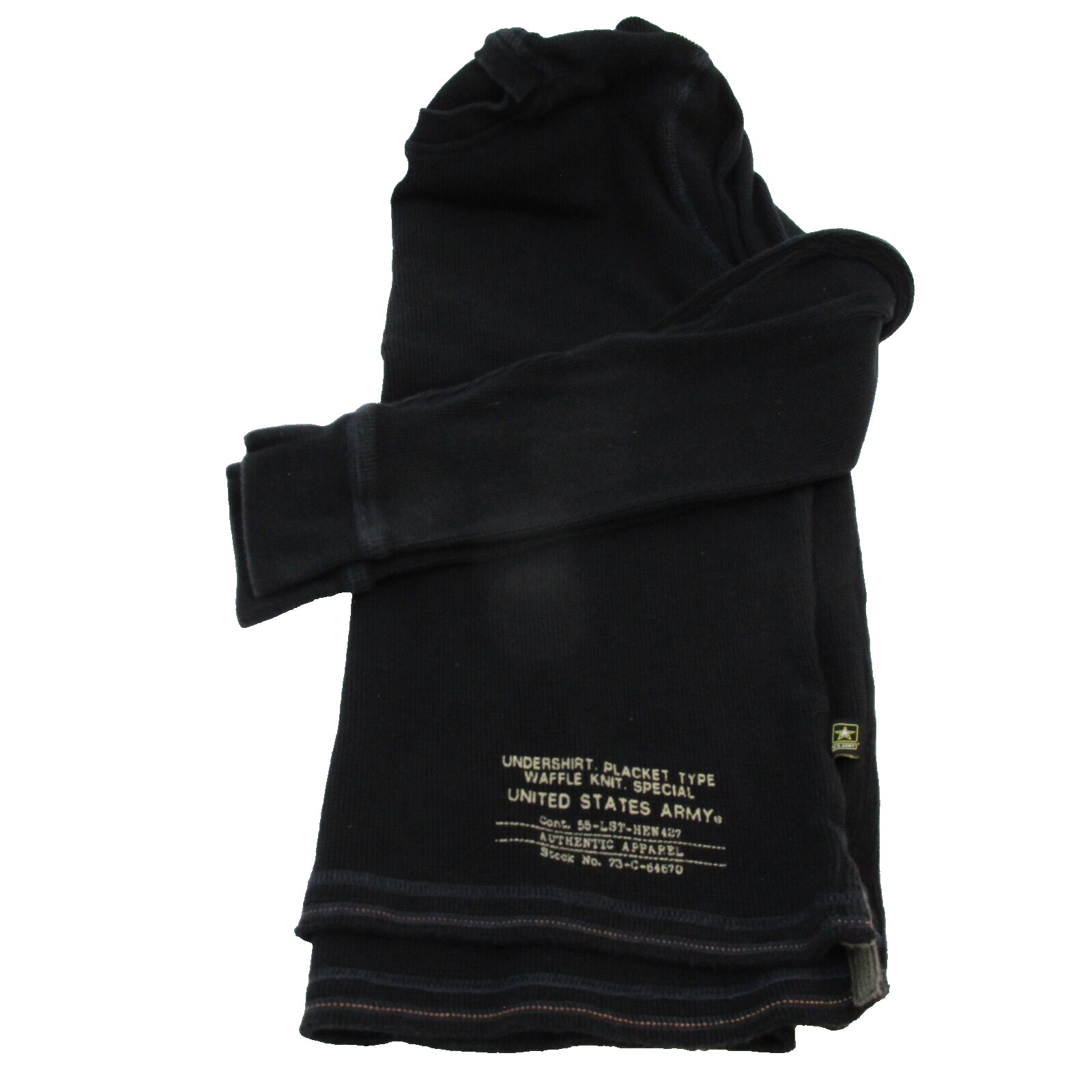US. MILITARY ISSUE Black Undershirt Placket Typ WAFFLE KNIT SPECIAL SHIRT MEDIUM